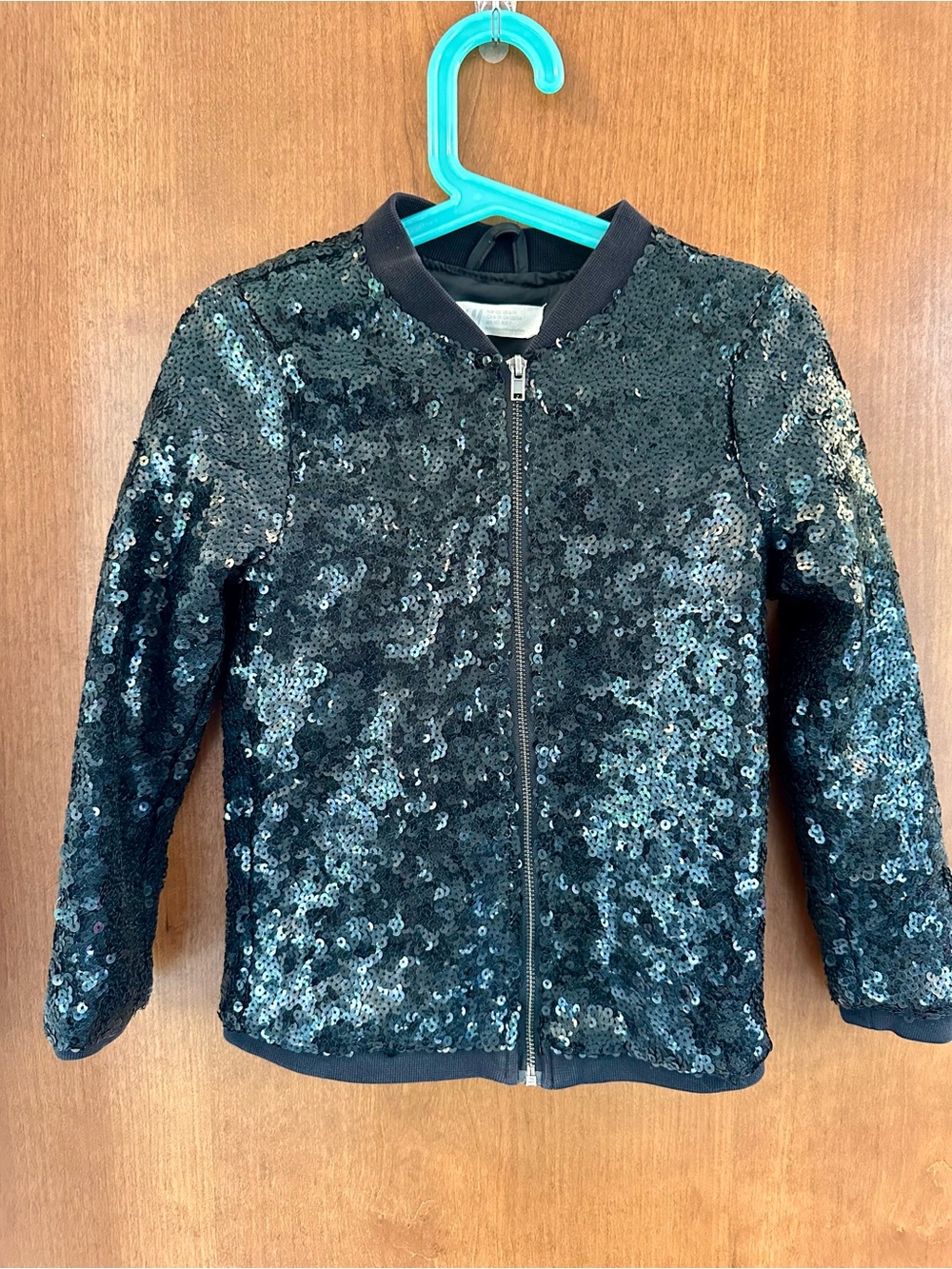 H&M Black Sequin Zip-Front Jacket